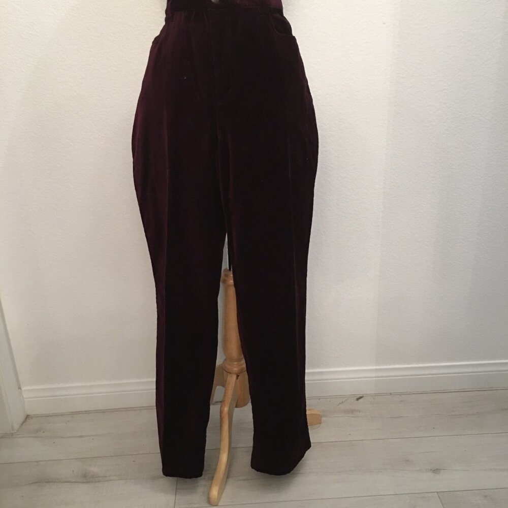 Chaps Burgundy Pantsuit with Gold Bow - Picture 6 of 6
